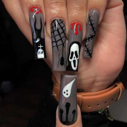 Truly Scary Long Coffin Gray Halloween Press On Nails