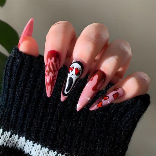 Call Scream Long Stiletto Red Halloween Press On Nails