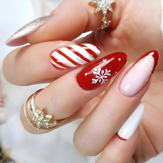 Just A Touch Of Holiday Medium Almond Red Winter Press On Nails