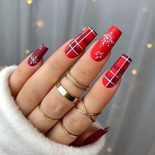 Wrapping Paper Goodies Long Square Red Holiday Press On Nails