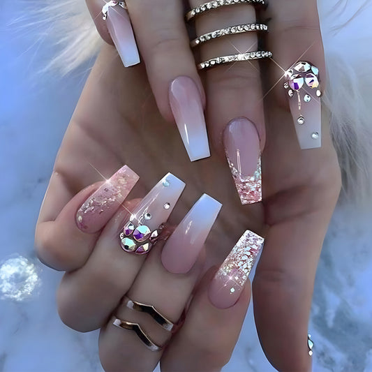 Necessary Realness Medium Coffin Pink Studded Press On Nails