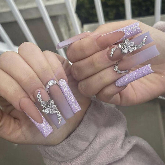 Rolling Long Square Pink Studded Press On Nails