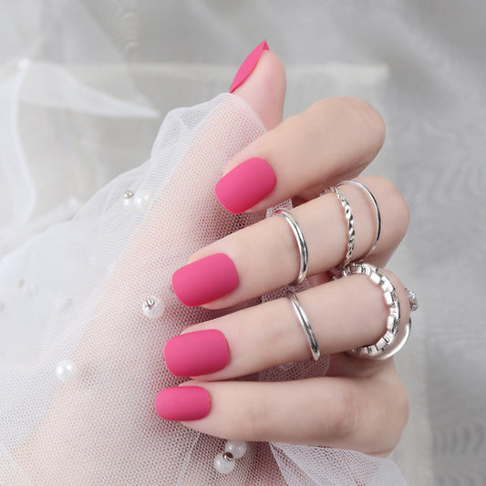 Spring Elegance Short Squoval Matte Pink Press On Nail Set with Seamless Fit Design