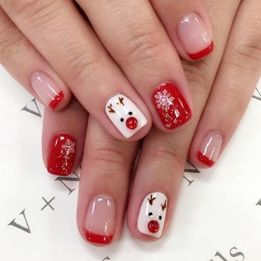 Rudolph Has Arrived Short Square Red Holiday Press On Nails