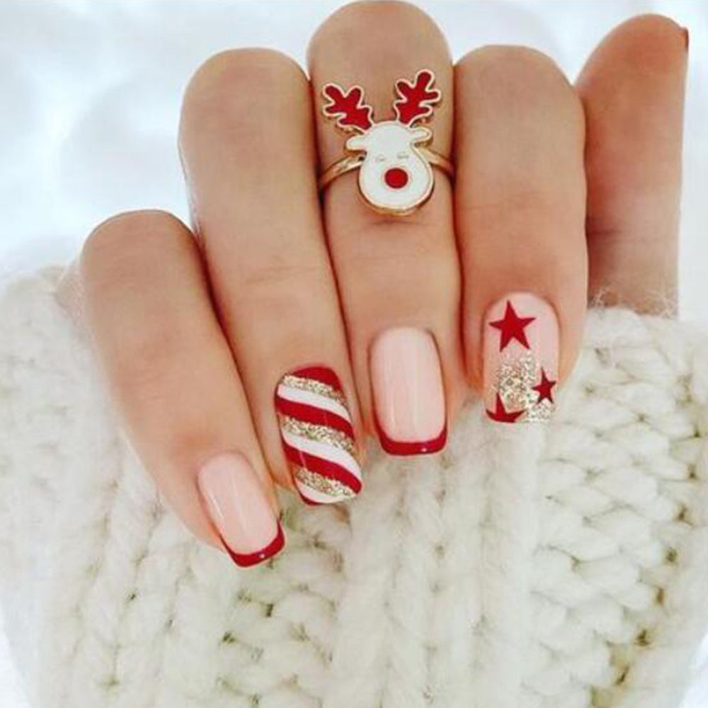 Under The Tree Medium Square Red Holiday Press On Nails