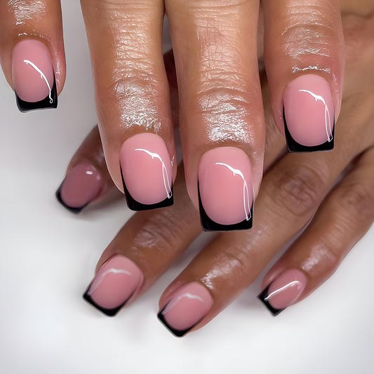 Cook Down Short Square Black French Tips Press On Nails