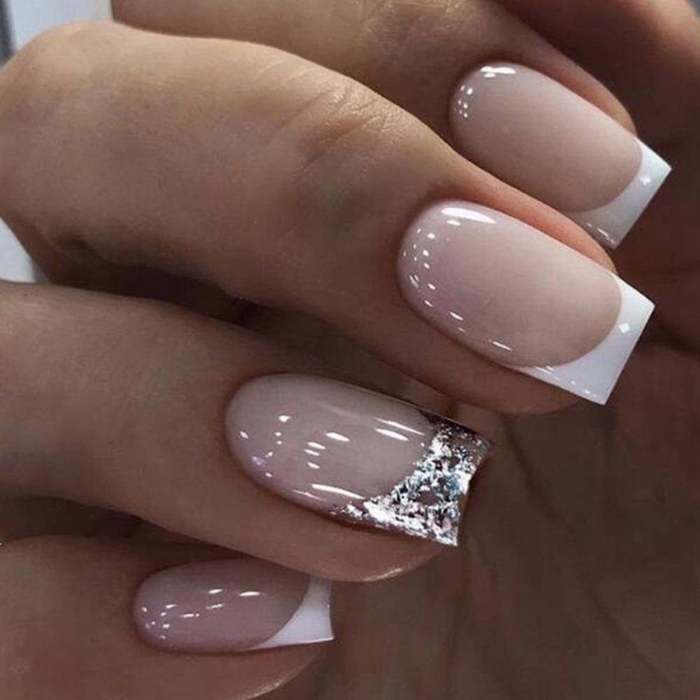 Excited Medium Square White French Tips Press On Nails