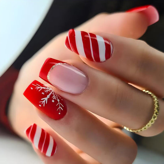 Winter Candy Medium Square Red Holiday Press On Nails