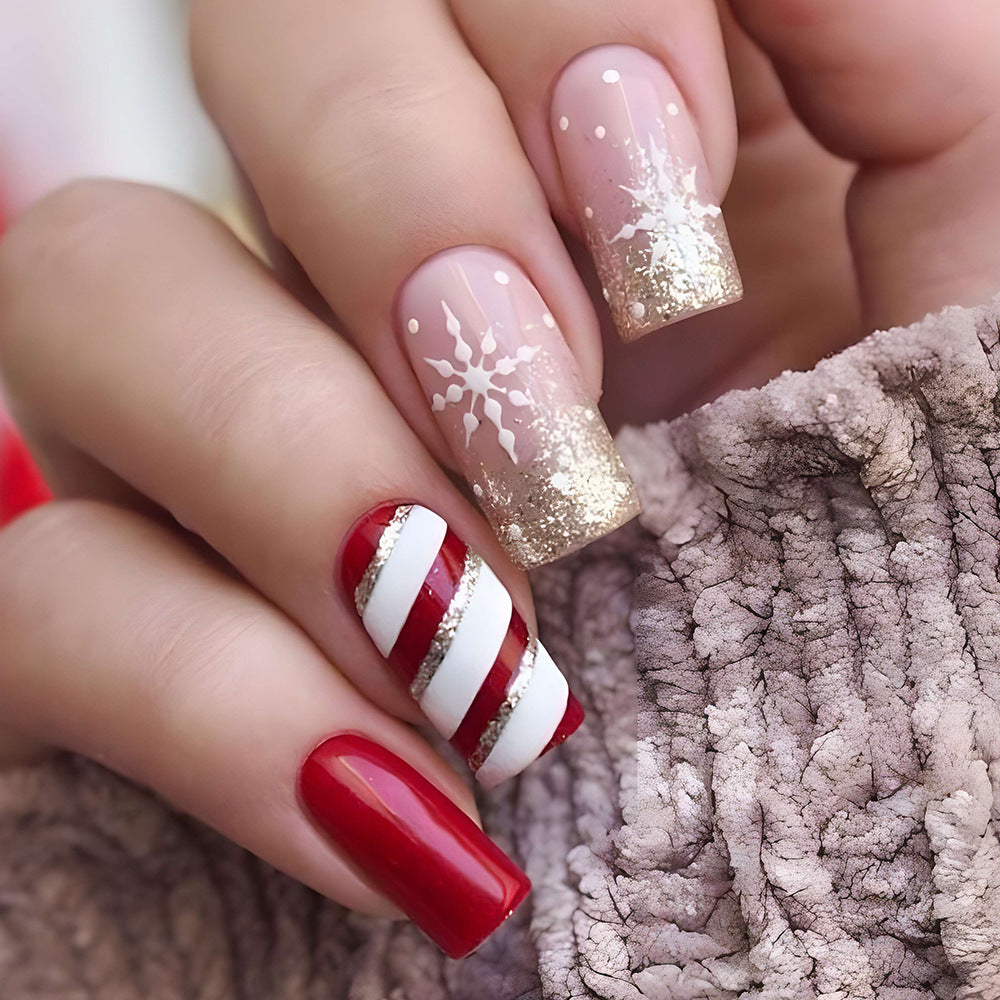 Holiday Sample Long Square Red Holiday Press On Nails