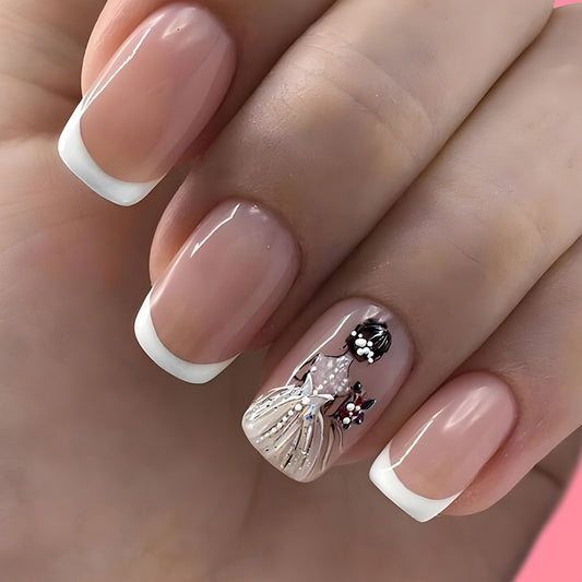 Ballerina Girl Medium Square White French Tips Press On Nails