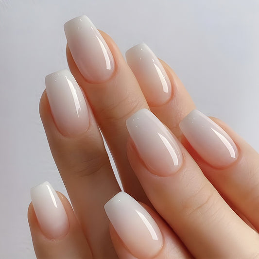 Dipped And Glossy Medium Coffin White Everyday Press On Nails