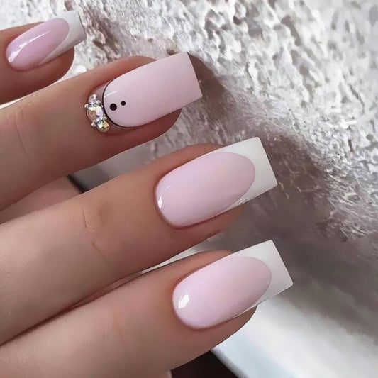 Must Have Medium Square Pink Studded Press On Nails