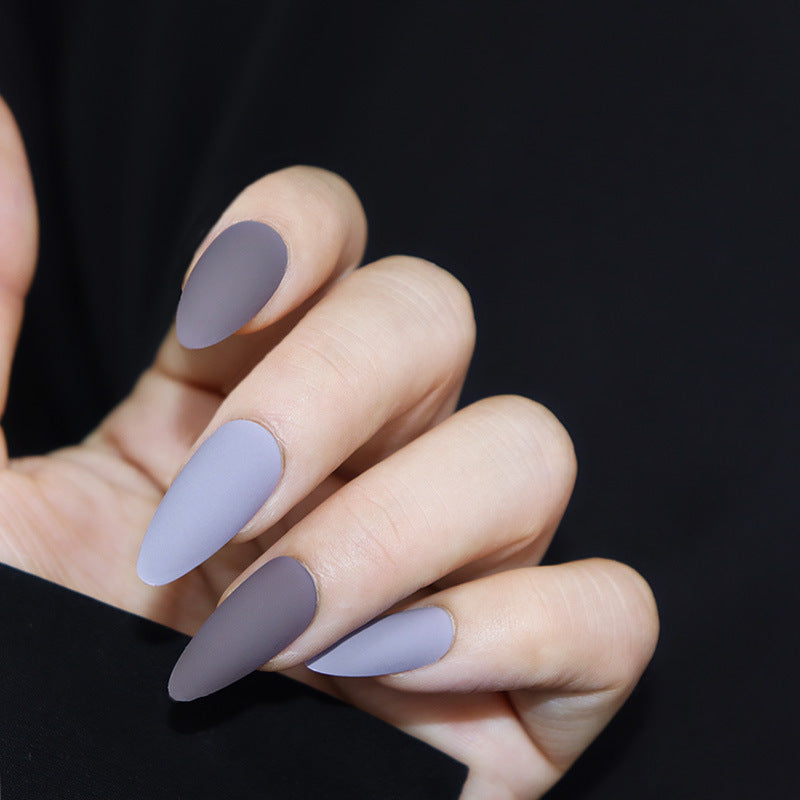 Elegant Evening Long Almond Matte Gray Press On Nail Set with Seamless Fit Design