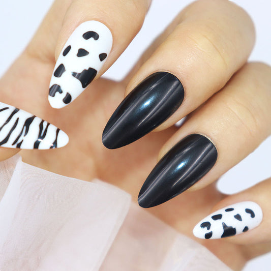 Safari Adventure Long Almond Black and White Press On Nail Set with Animal Print Accents