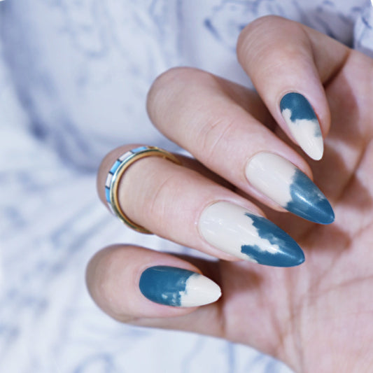 Mystic Sky Long Almond Ombre Blue Cloud Pattern Press On Nail Set