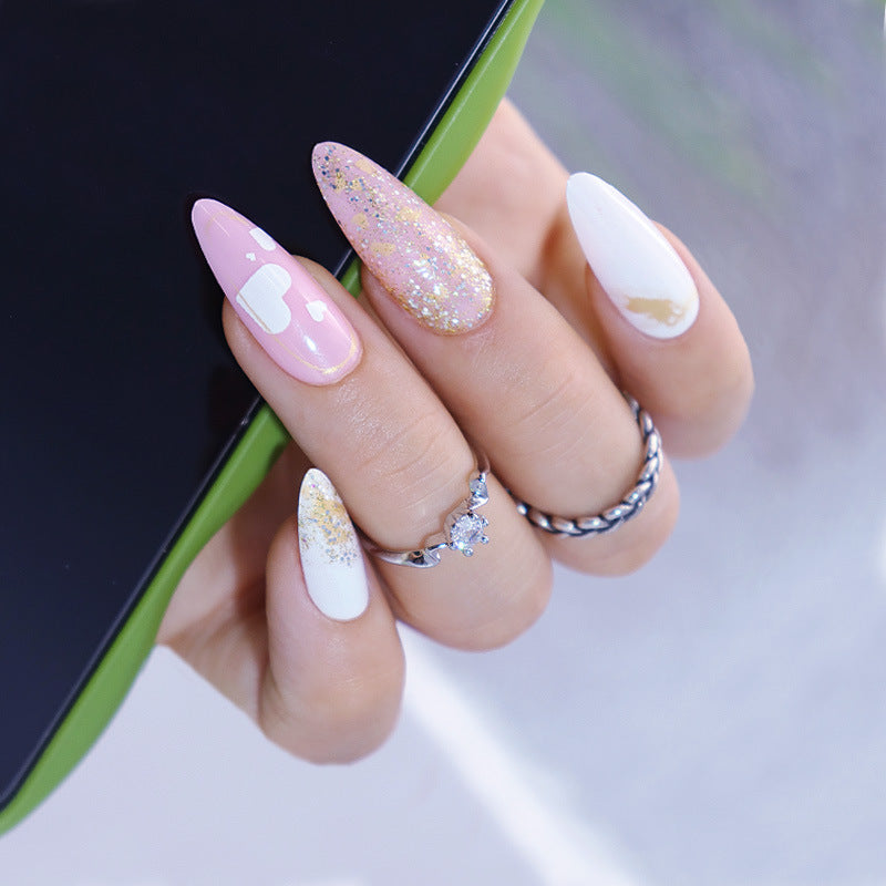 Enchanted Pastel Unicorn Long Almond Press On Nail Set with Multi-Color Glitter Accents and Opalescent Charm