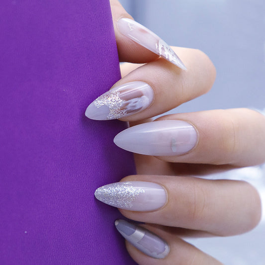 Enchanted Elegance Long Stiletto Lavender Press On Nails with Silver Glitter Accents