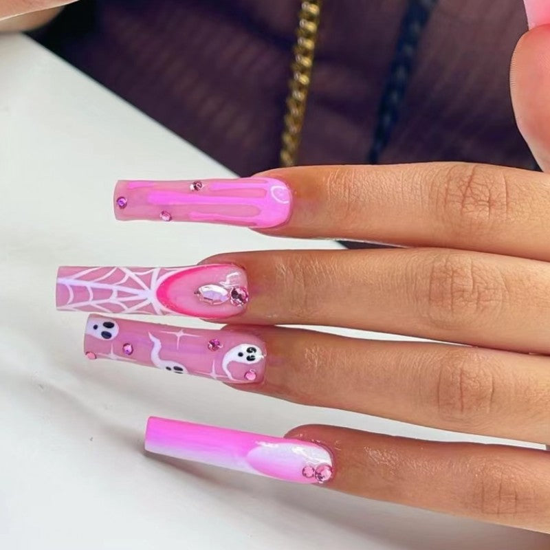 Puppy Love Long Square Pink Press On Nail Set with 3D Charms and OmbrŽ Effect