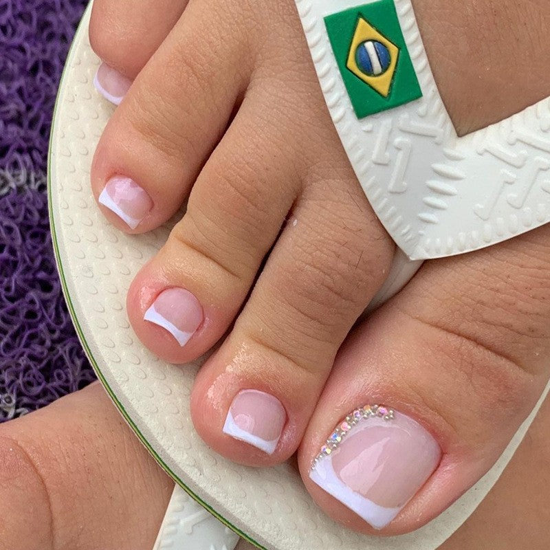 Brasiliera White Studded Press On Toenails