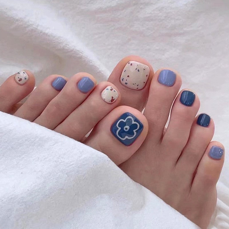 Date Line Blue Cute Press On Toenails