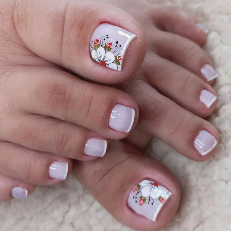 Simple Garden Pink Floral Press On Toenails