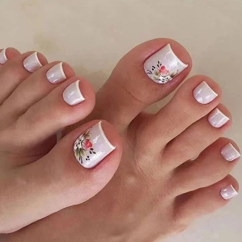 Pretty Garden Beige Floral Press On Toenails