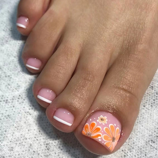 Island Life Orange Floral Press On Toenails