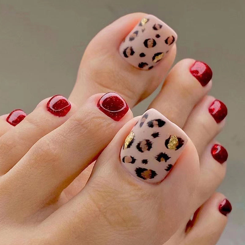 Kitty Kat Red Leopard Press On Toenails