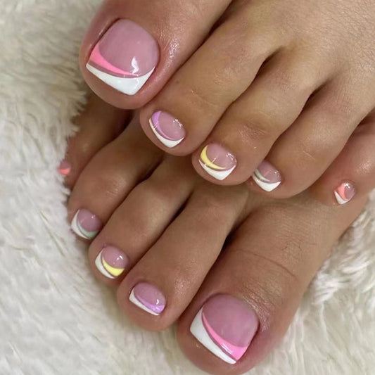 Ice Cream Sweets Multicolor French Tips Press On Toenails