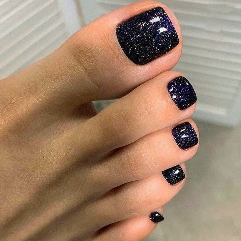 In Between Black Glitter Press On Toenails