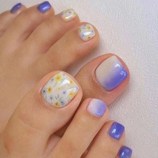 Support Purple Floral Press On Toenails