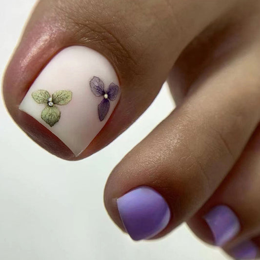 Ran Out Purple Floral Press On Toenails