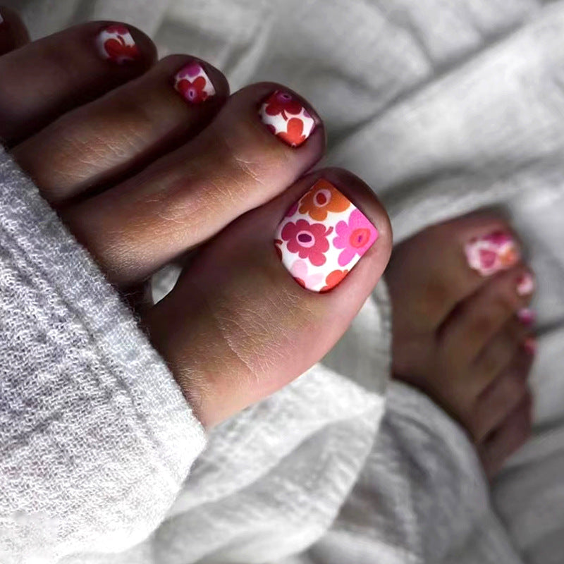 Dusting Off Pink Floral Press On Toenails