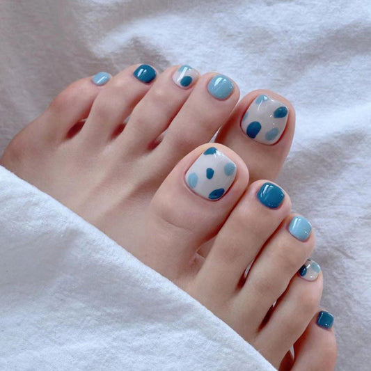 Dotted Around Blue Cute Press On Toenails