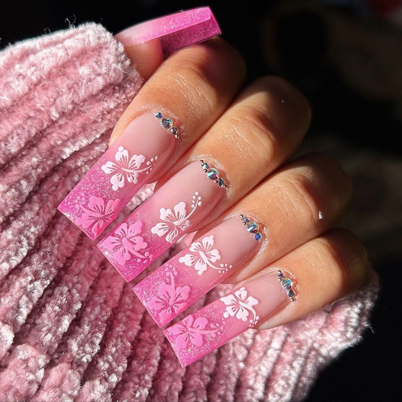 All Processed For Beauty Long Square Pink Vacation Press On Nails