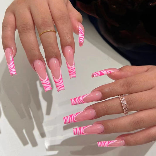 The Safari Master Long Square Pink Zebra Press On Nails