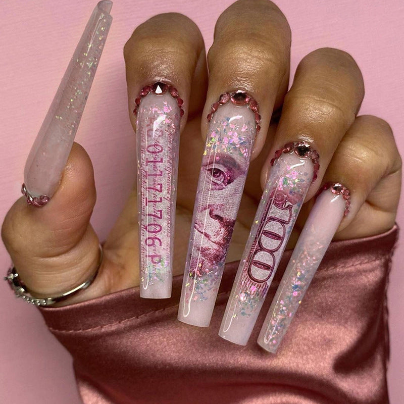 Hunny Dolla Long Coffin Pink Bold Press On Nails