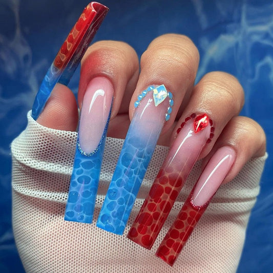 Bubbly Wavy Long Square Red Bold Press On Nails