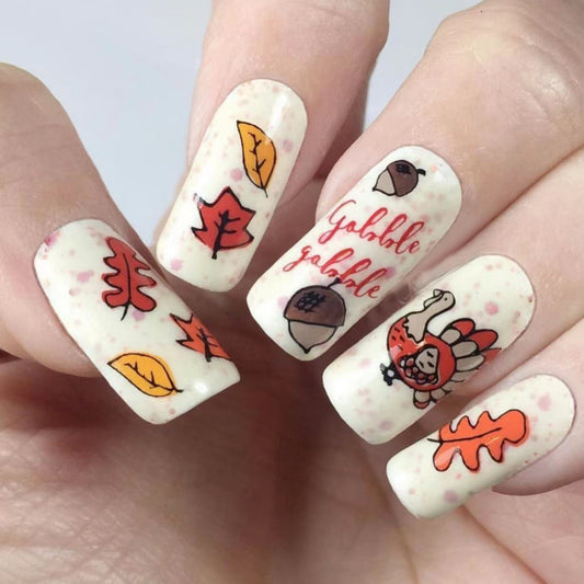 Thanksgiving Gobble Gobble Medium Square Brown Fall Press On Nails