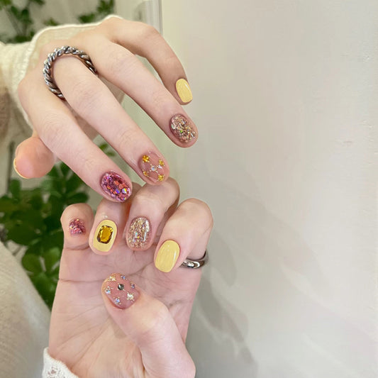 Just A Drop Short Round Multicolor Studded Press On Nails