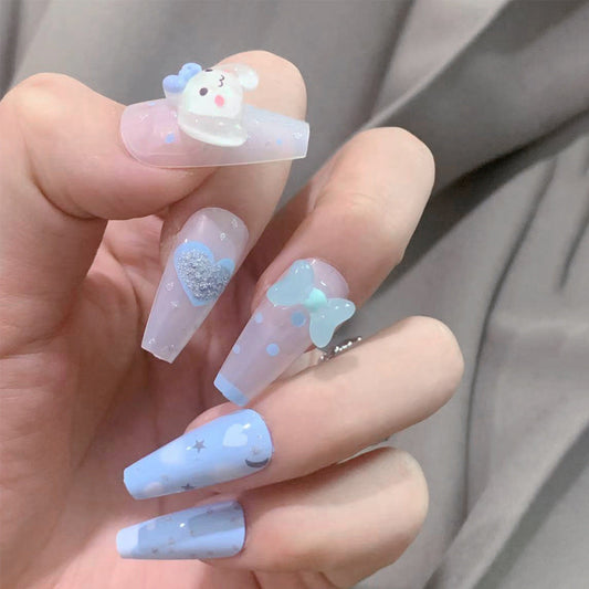 Cinamaroll Charm Long Coffin Blue Cartoon Press On Nails