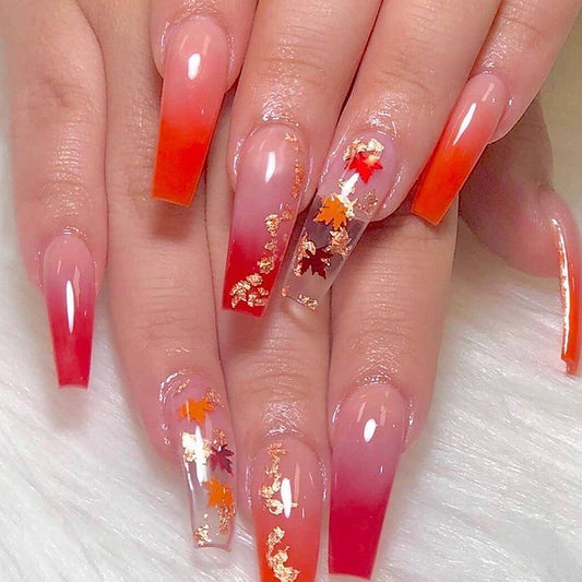 Porcelain Butterflies Long Coffin Red Fall Press On Nails