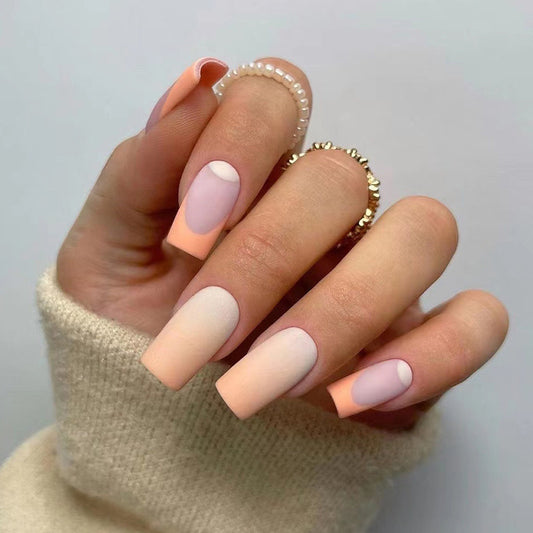 Peachy Summer Medium Square Orange Ombre Press On Nails