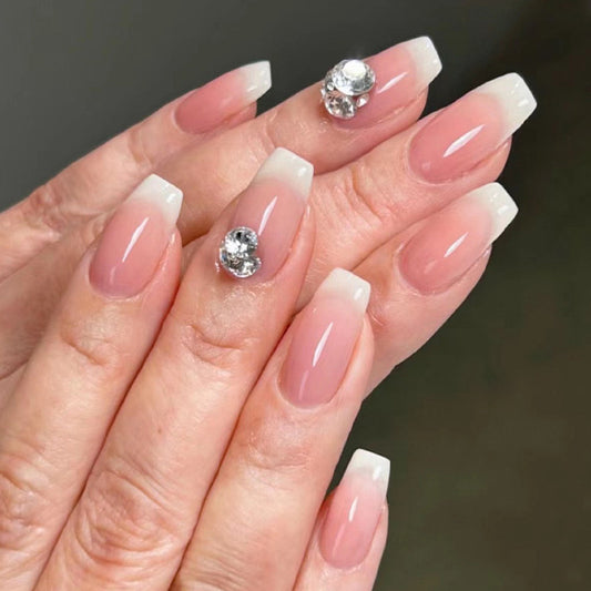 Diamond Mine Short Coffin White French Tips Press On Nails