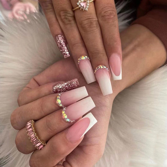 Winning The Lottery Medium Coffin Pink Ombre Press On Nails