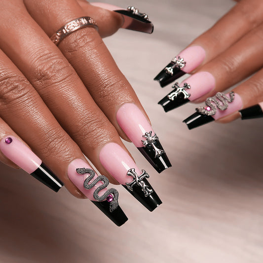 Holy Serpents Long Coffin Black Bold Press On Nails