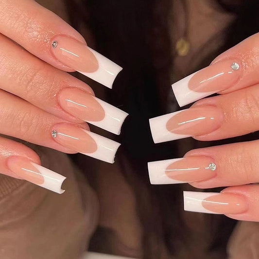 Just A Taste Long Coffin White French Tips Press On Nails