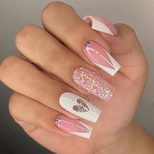 Lavish Long Square Pink Studded Press On Nails