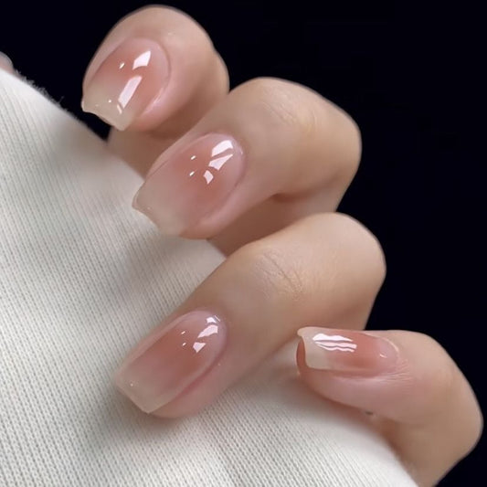 Not Like This Medium Square Beige Glossy Press On Nails