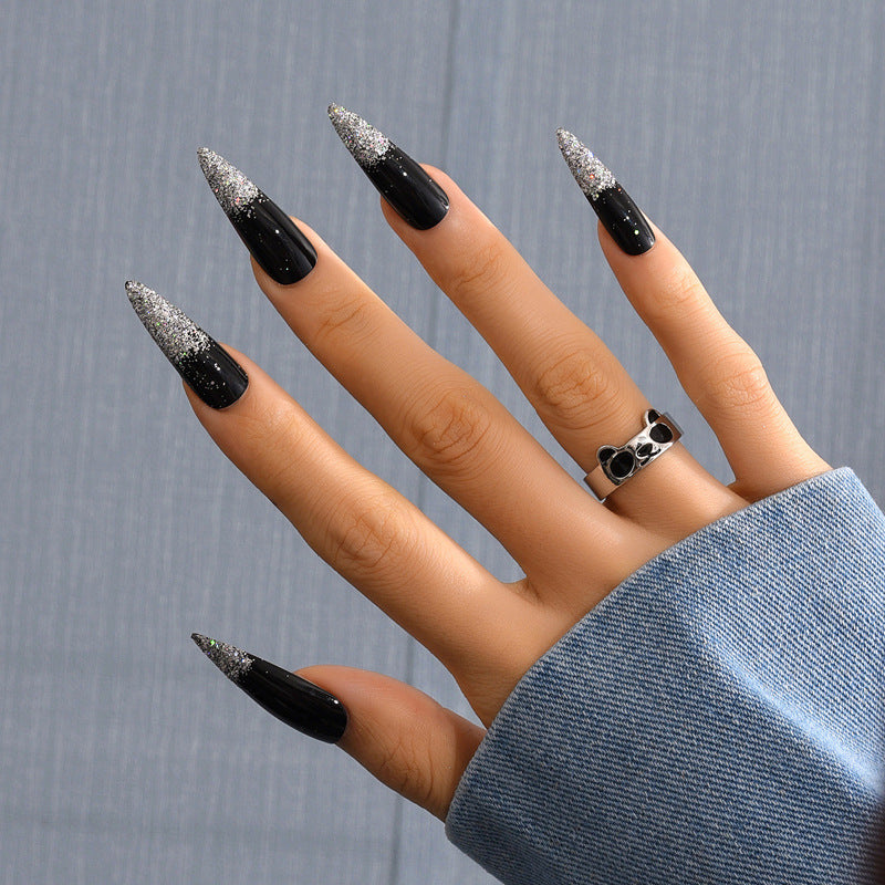 Get Revenge Long Stiletto Black Glitter Press On Nails